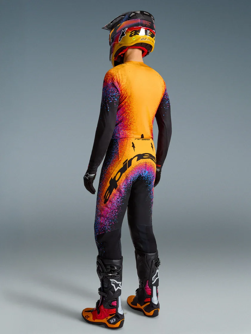 Conjunto Alpinestars Supertech Black Hole 26 Preto/Amarelo/Laranja